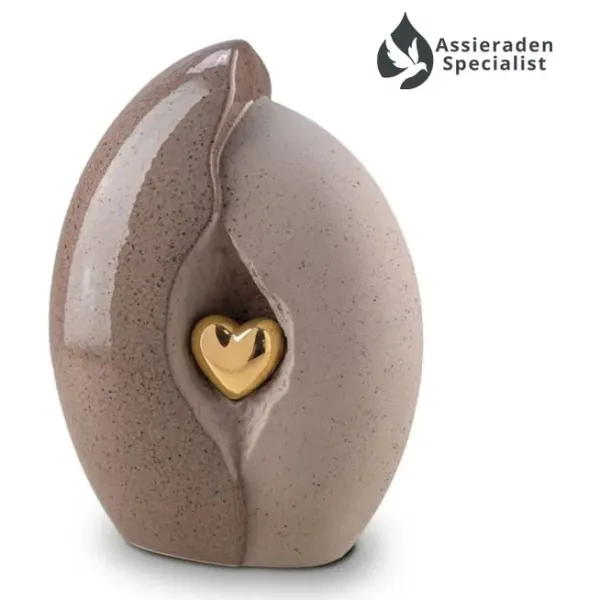 Keramische Urn - Urn Voor As Volwassen - Zand & Goudkleurig - 3.8 Liter  - Waardig Gedenkteken