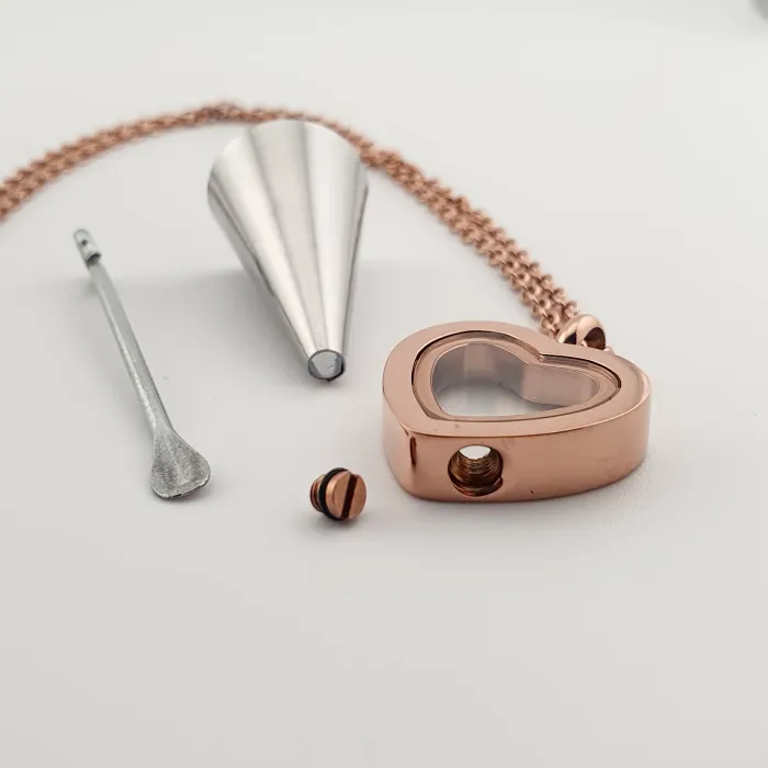 RVS Ashanger – Hart met Glazen Venster - Hart van Herinnering (Roségoud) - Gedenksieraad - view 3