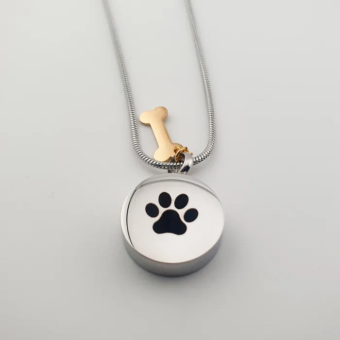 RVS Assieraad Rond – Pootafdruk met Gouden Botje - Gedenksieraad - view 1