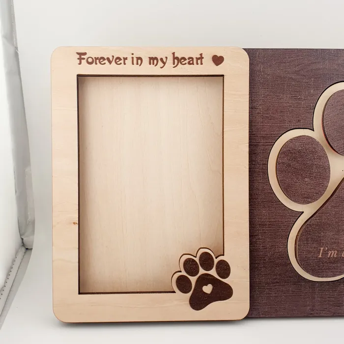 Houten Herinneringsfotolijst Huisdier – Pootafdruk Design ‘Forever in My Heart’ - Gedenksieraad - view 3
