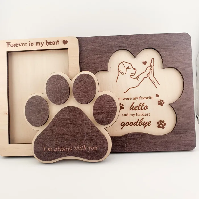 Houten Herinneringsfotolijst Huisdier – Pootafdruk Design ‘Forever in My Heart’ - Gedenksieraad - view 1