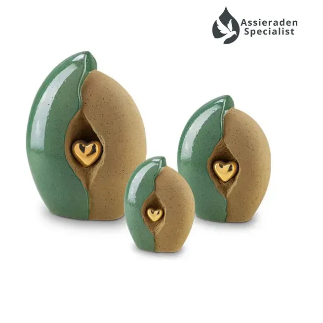 Keramische Urn - Urn Voor As Volwassen - Groen & Goudkleurig - 3.8 Liter - Waardig Gedenkteken - view 2