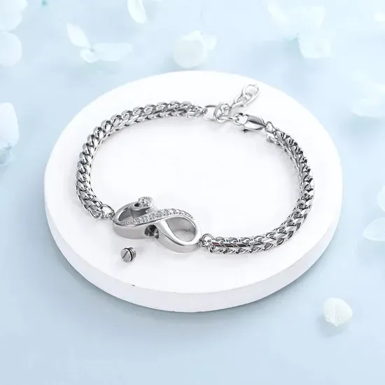 Crematie Sieraad Infinity Urn Armband Voor As | Zilverkleurig - Waardig Gedenkteken - view 4