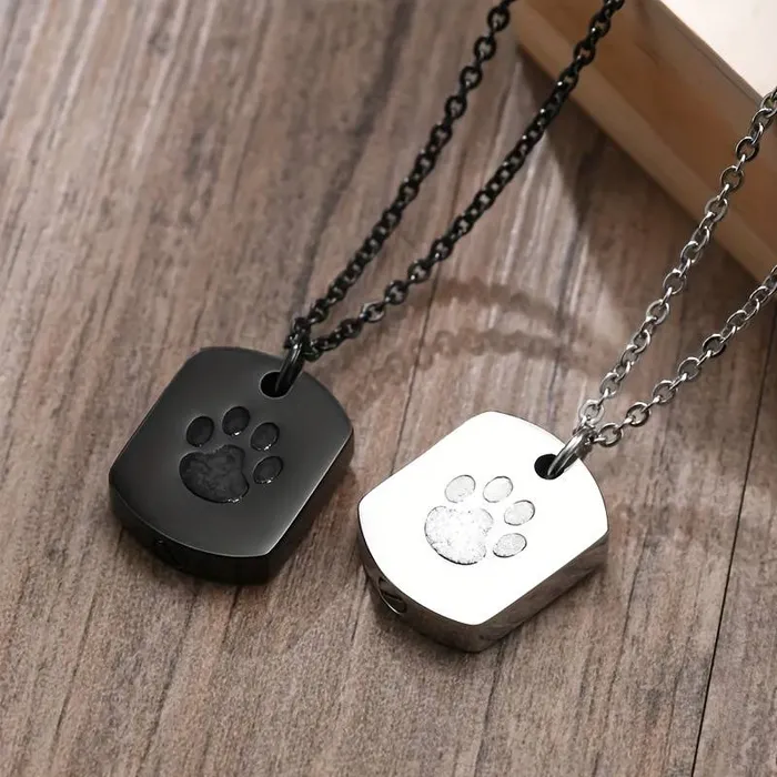 Asketting Dog Tag met hondenpoot - RVS Zwart - view 4