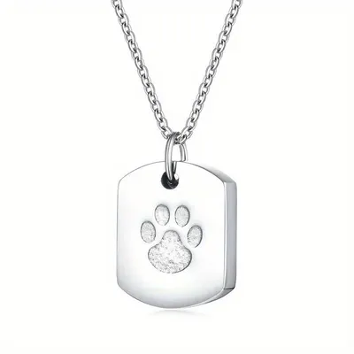 Asketting Dog Tag met hondenpoot - Zilverkleurig
