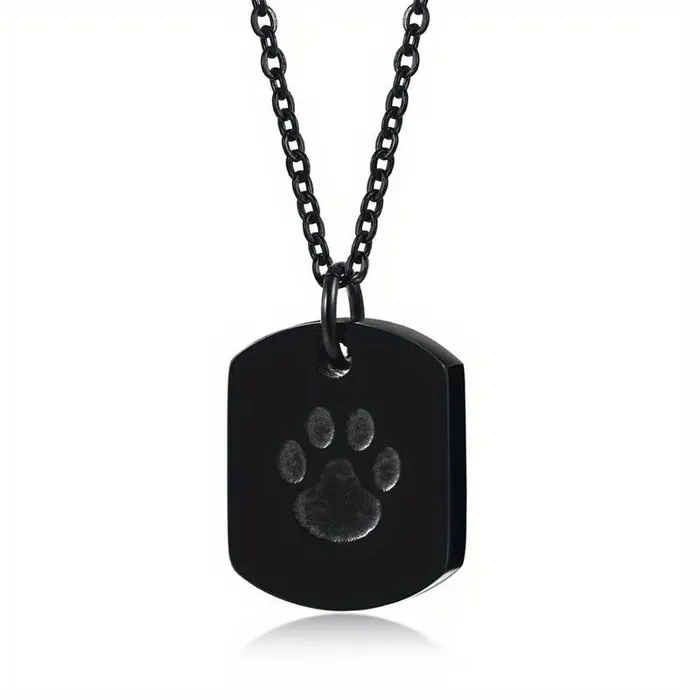 Asketting Dog Tag met hondenpoot - RVS Zwart - view 1