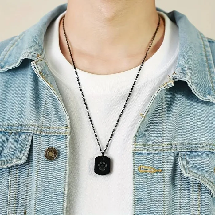 Asketting Dog Tag met hondenpoot - RVS Zwart - view 5