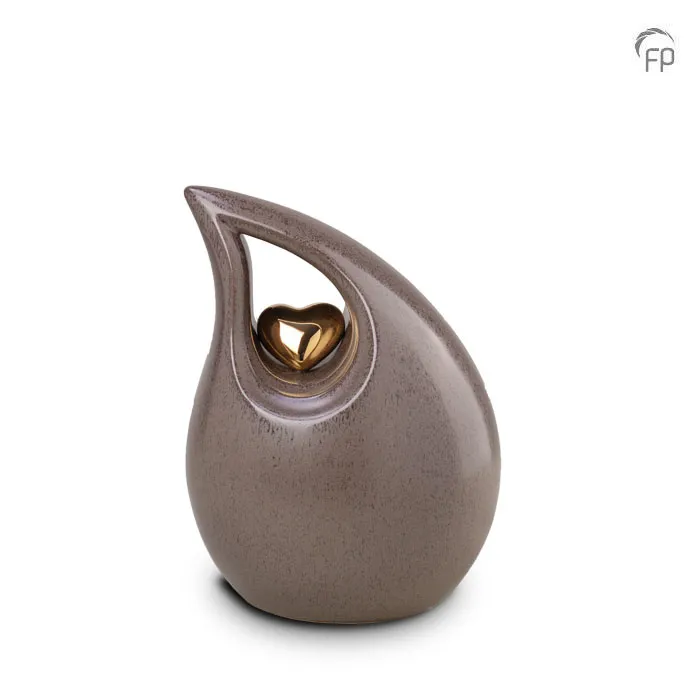 Keramische urn kubus — bruin met goud (medium) - view 1