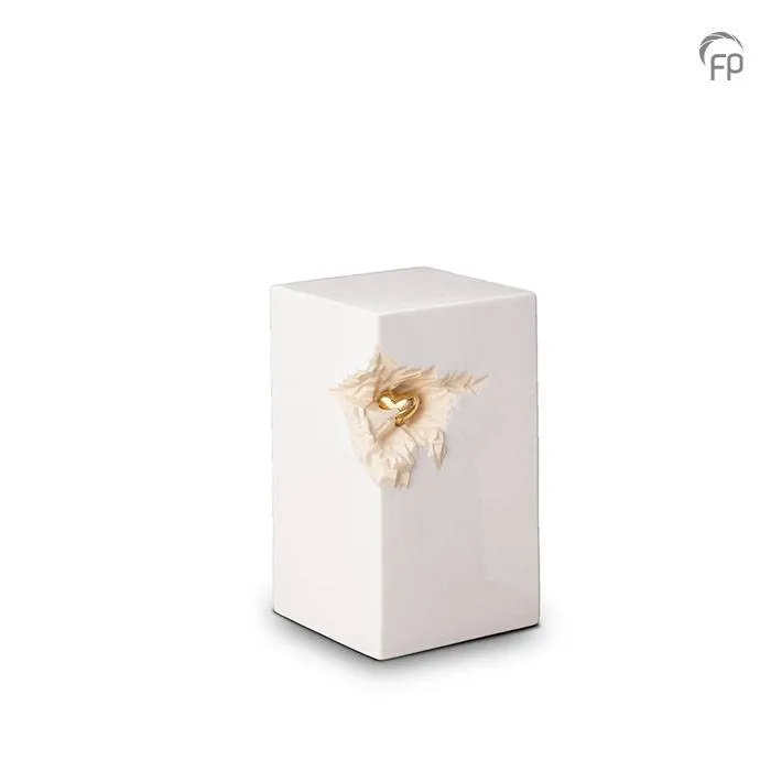 Keramische urn smal-hoog — wit met crème en goud (medium) - view 1