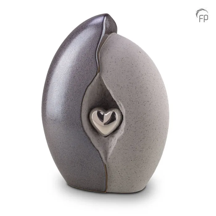 Keramische urn rechthoek — silver grey met zilver (volwassen) - view 1