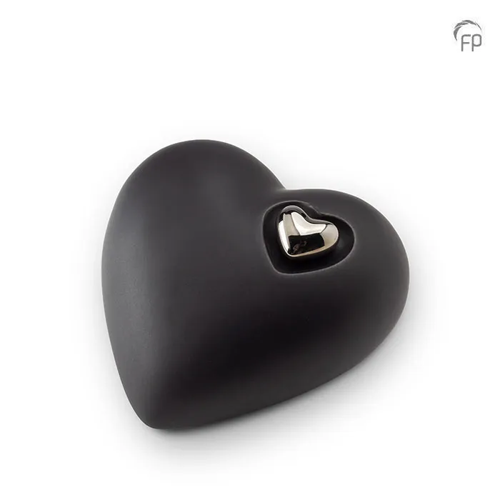 Liggende keramische urn — zwart met zilver, mat (medium) - view 1