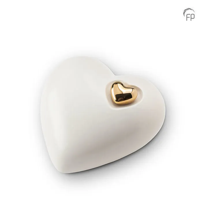 Liggende keramische urn — wit met goud, mat (medium) - view 1