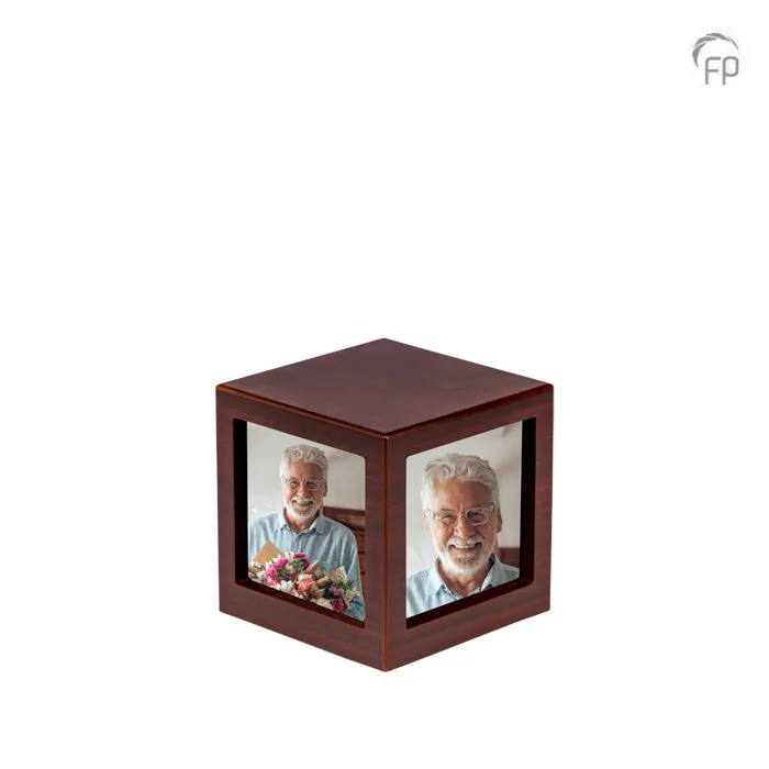 MDF urn kubus — donkerbruin met fotolijst (large) - view 1
