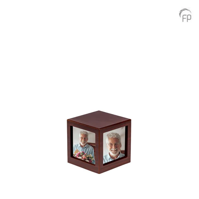 MDF mini-urn kubus — donkerbruin met fotolijst - view 1