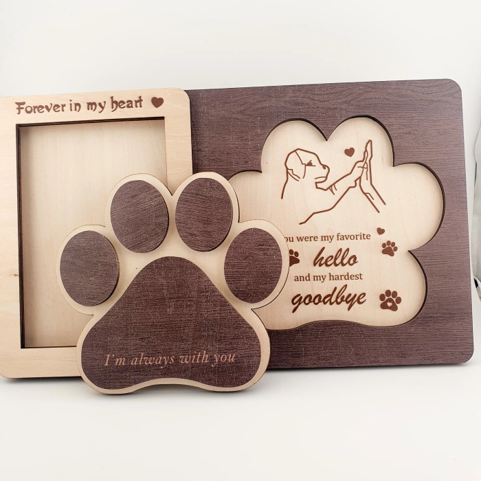 Houten Herinneringsfotolijst Huisdier – Pootafdruk Design ‘Forever in My Heart’ - Gedenksieraad - view 1
