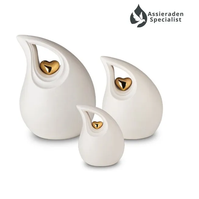 Crematie Urn Keramisch - Ivoor & Goudkleurig - Urnen Volwassenen - 3.8 Liter - Waardig Gedenkteken - view 2