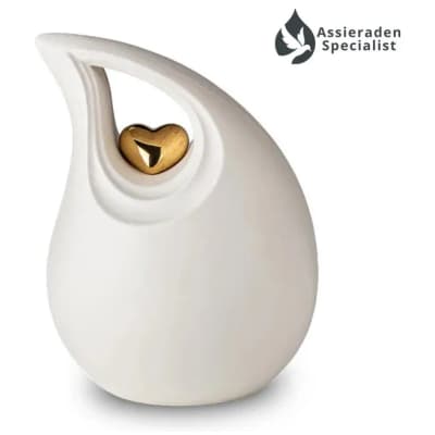 Crematie Urn Keramisch - Ivoor & Goudkleurig - Urnen Volwassenen - 3.8 Liter - Waardig Gedenkteken