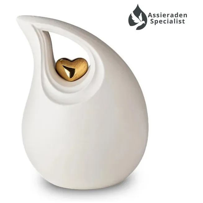 Crematie Urn Keramisch - Ivoor & Goudkleurig - Urnen Volwassenen - 3.8 Liter - Waardig Gedenkteken