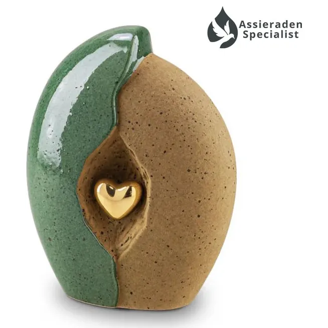 Keramische Urn - Urn Voor As Volwassen - Groen & Goudkleurig - 3.8 Liter - Waardig Gedenkteken
