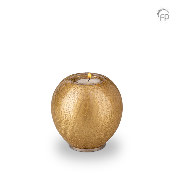Glazen kaarshouder of mini-urn — goudkleur Boheems kristal - view 1