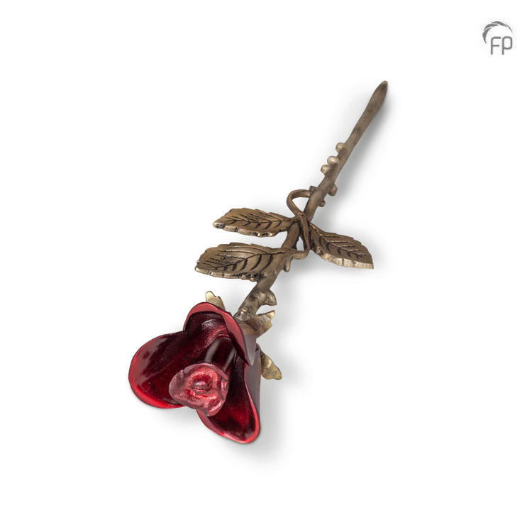Metaal mini-keepsake roos — rood en goud (langwerpige bloemvorm) - view 1