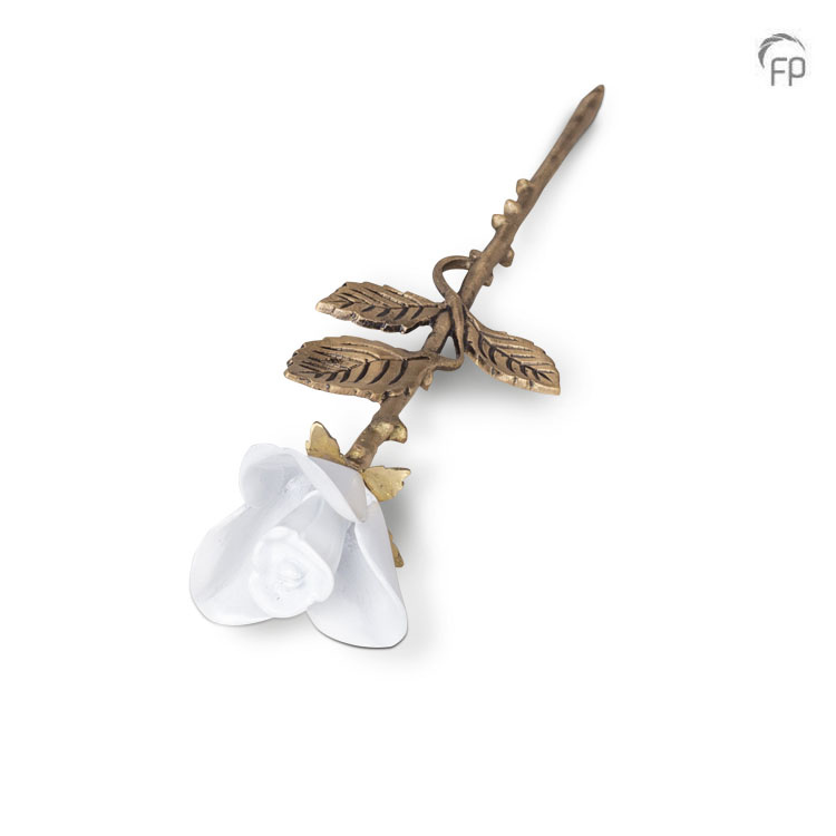 Metaal mini-keepsake roos — wit en goud (langwerpige bloemvorm) - view 1