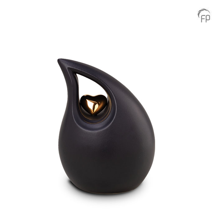 Keramische urn kubus — zwart met goud (medium) - view 1