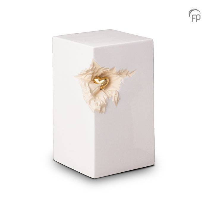Keramische urn smal-hoog — wit met crème en goud (volwassen, ruim) - view 1
