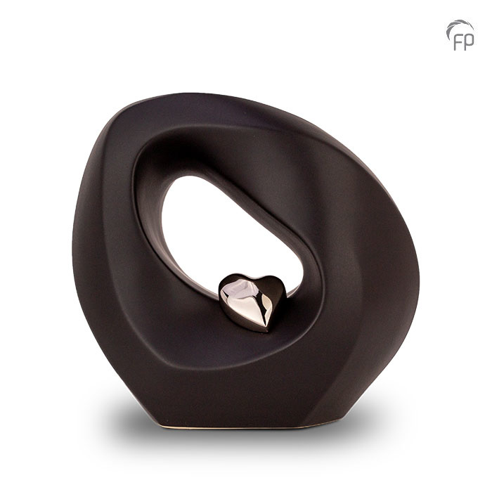 Keramische urn breed-laag — zwart met zilver (medium) - view 1