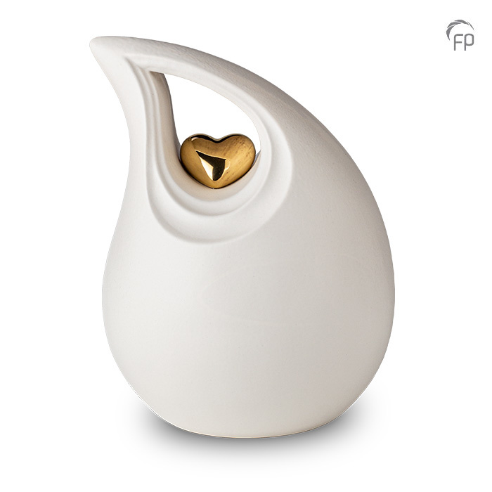Keramische urn kubus — wit met goud, mat (volwassen) - view 1