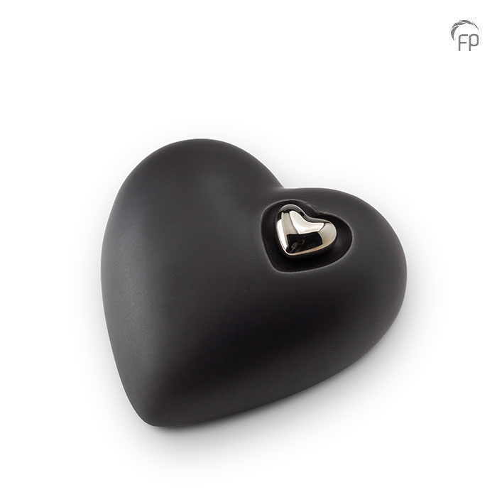 Liggende keramische urn — zwart met zilver, mat (medium) - view 1