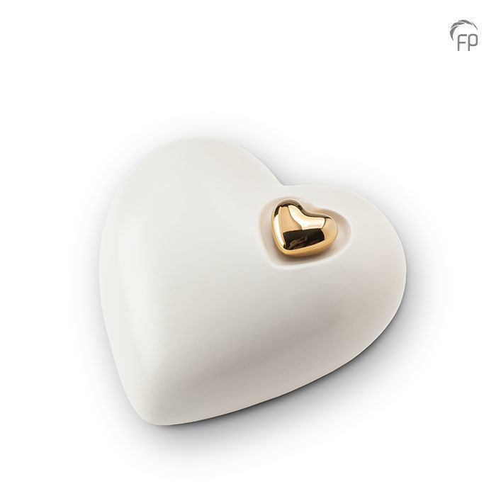 Liggende keramische urn — wit met goud, mat (medium) - view 1