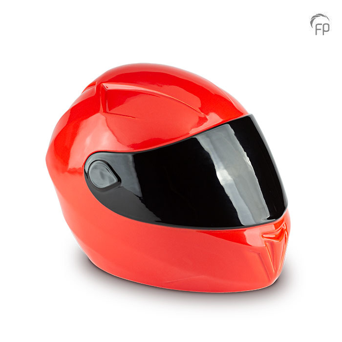 Keramische urn motorhelm — briljantrood met zwart, glans (themasculptuur) - view 1