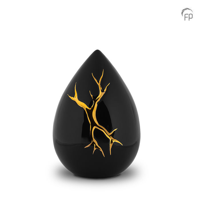 Keramische urn Kintsugi — zwart met goud, glans (medium) - view 1