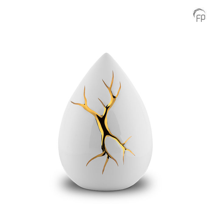 Keramische urn Kintsugi — wit met goud, glans (medium) - view 1