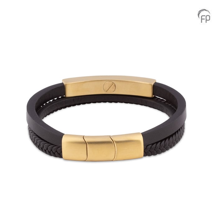 Asarmband Memory of a Lifetime — gevlochten leder met goudkleurige RVS - view 1