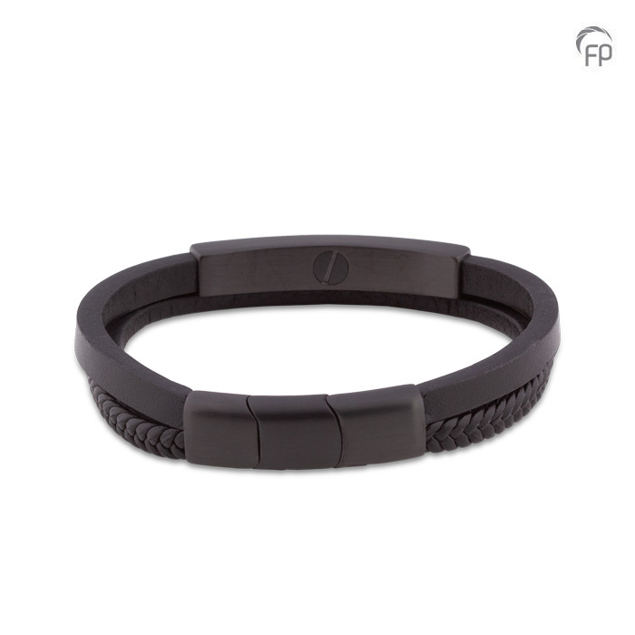 Asarmband Memory of a Lifetime — zwart leder mat met RVS magneet - view 1