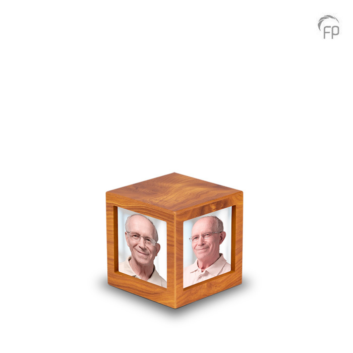 MDF urn kubus — lichtbruin met fotolijst (medium) - view 1