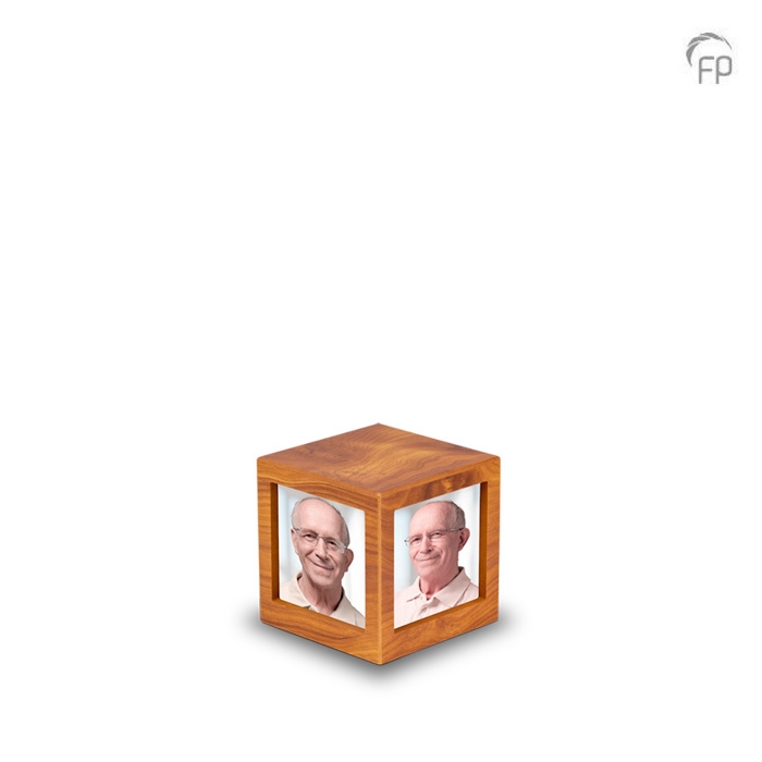 MDF mini-urn kubus — lichtbruin met fotolijst - view 1