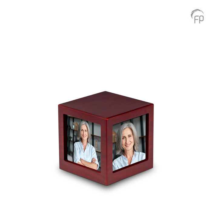 MDF urn kubus — wijnrood met fotolijst (large) - view 1