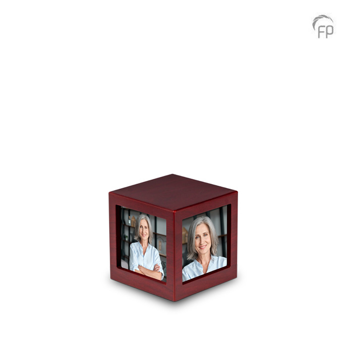 MDF urn kubus — wijnrood met fotolijst (medium) - view 1