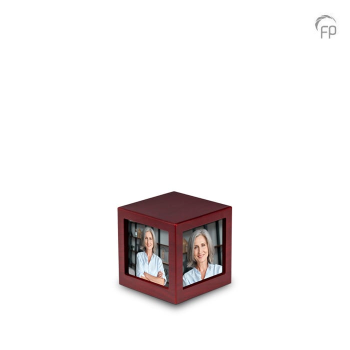 MDF mini-urn kubus — wijnrood met fotolijst - view 1