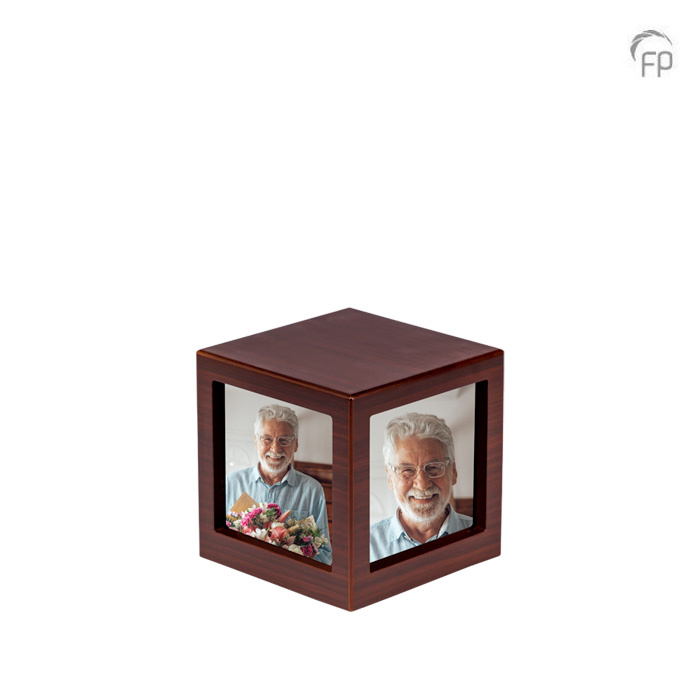 MDF urn kubus — donkerbruin met fotolijst (large) - view 1