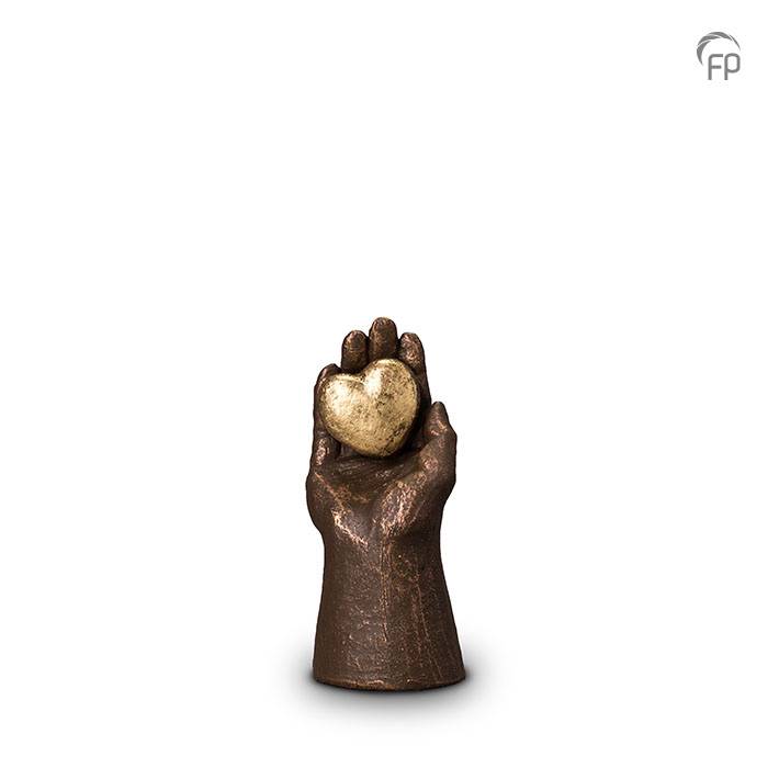 Keepsake-urn Handje met hart — bronskleurig keramiek - view 1