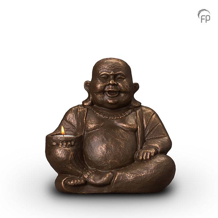 Mini-urn Boeddha — bronskleurig keramiek met waxinelichtje (klein) - view 1