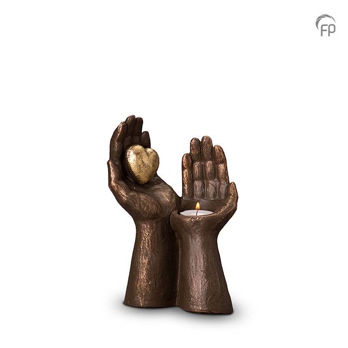 Mini-urn Gedragen liefde — bronskleurig keramiek met waxinelichtje - view 1
