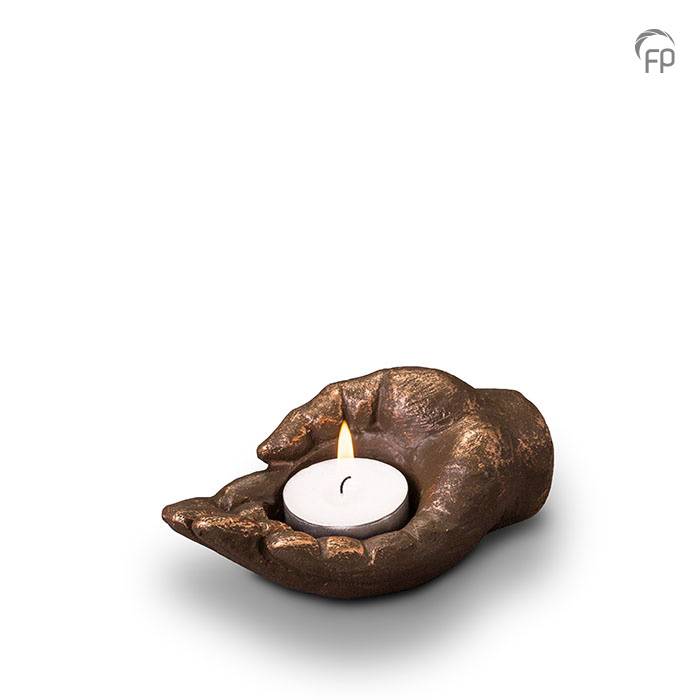 Keepsake-urn Liggend handje — bronskleurig keramiek met waxinelichtje - view 1