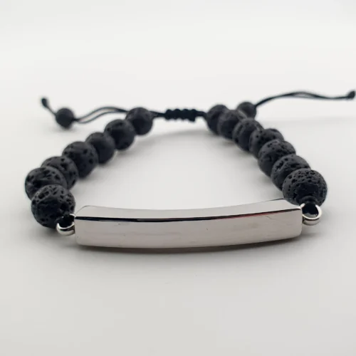 Verstelbare As Armband met Lava Kralen - Zilverkleurig